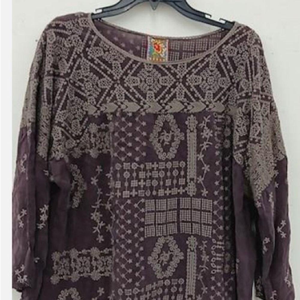 Johnny Was Deep Purple Embroidered Blouse